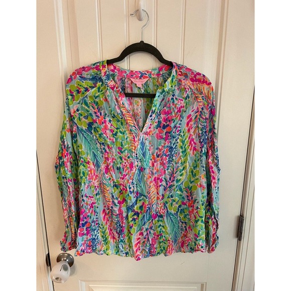 Lilly Pulitzer Catch The Wave Martinique Long Sleeve Top Shirt Size Medium - Picture 2 of 7